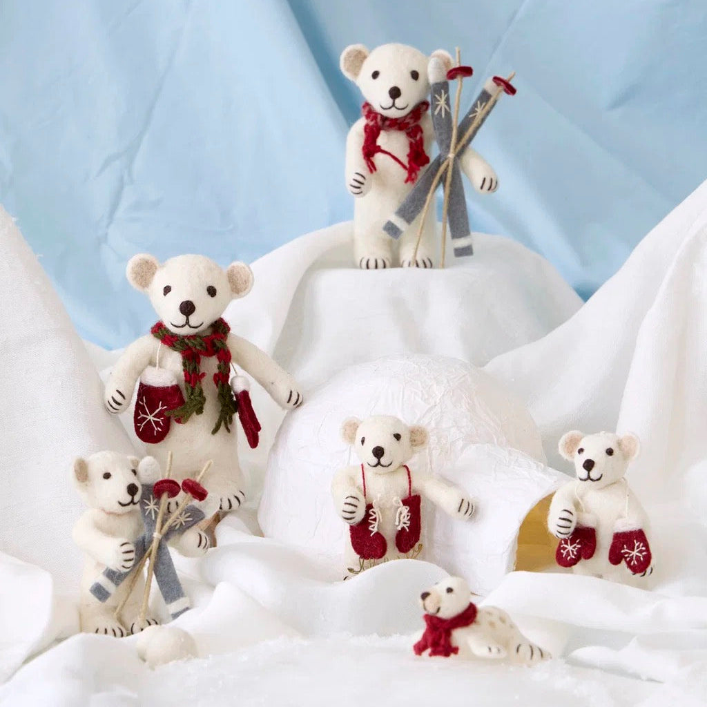 Small White Polar Bear With Skis