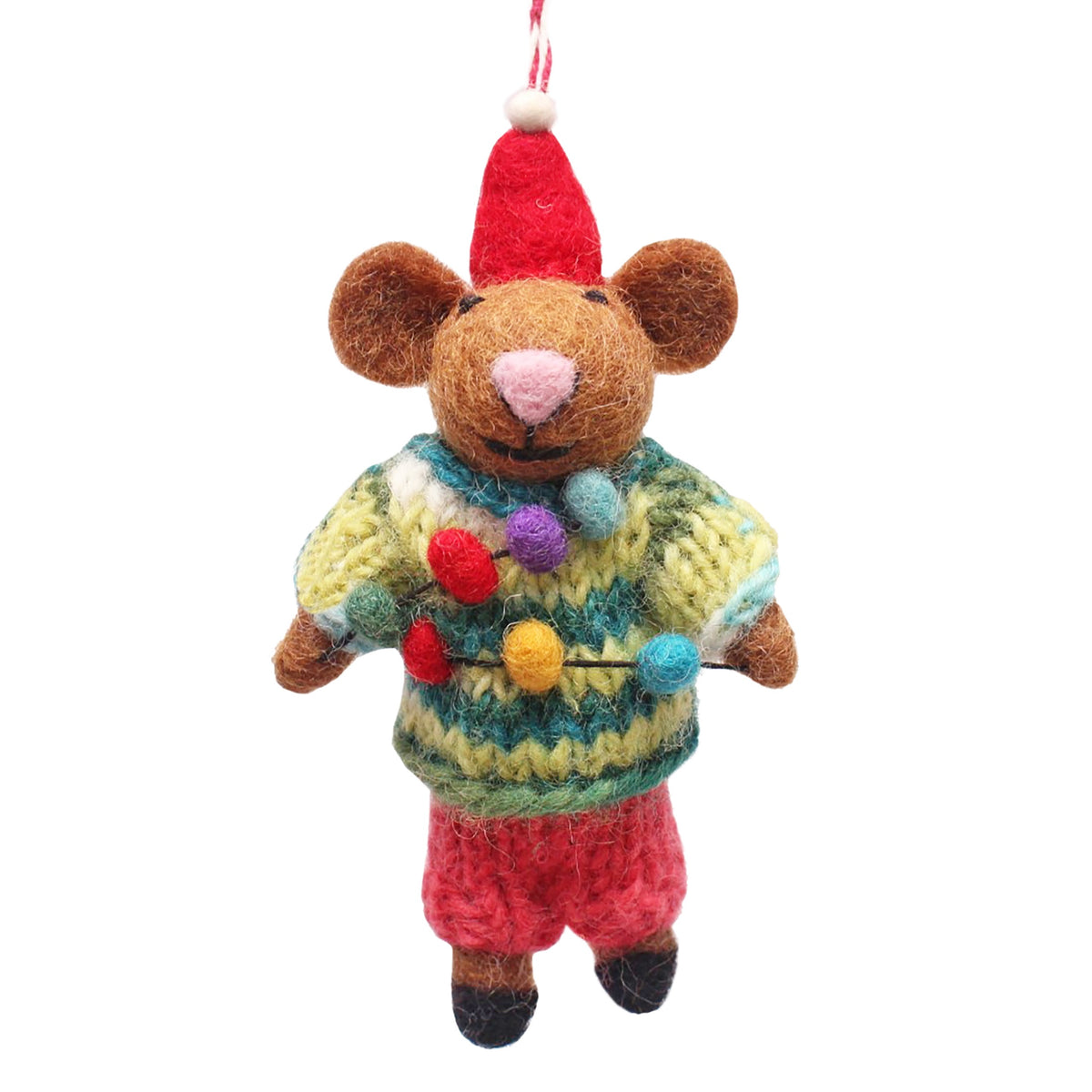 Brown Mouse With Garland Hanging Decoration