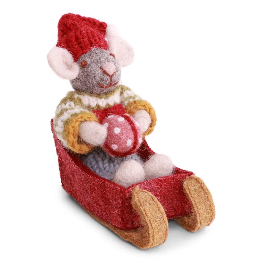 Small Grey Boy Mouse With Sled