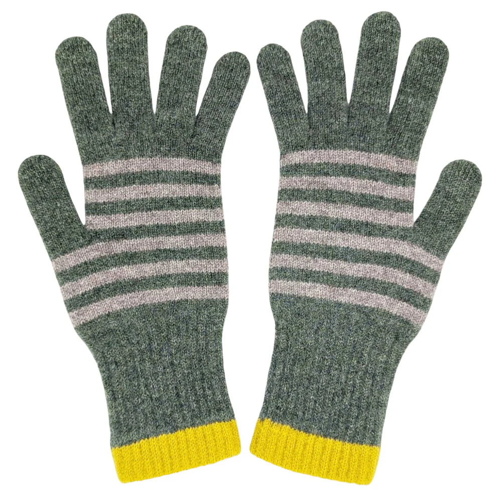 Women's Green & Soft Brown Lambswool Gloves