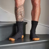 Lambswool & Silk Navy and Mustard Ankle Socks (Size 8-11 )