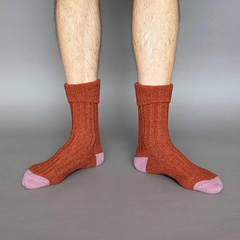 Lambswool & Silk Rust & Dusky Pink.Ankle Socks (Size 8-11)