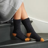 Lambswool & Silk Navy and Mustard Ankle Socks (Size 8-11 )