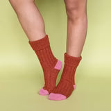Lambswool & Silk Rust / Dusky Pink Ankle Socks (Size 4-7 )