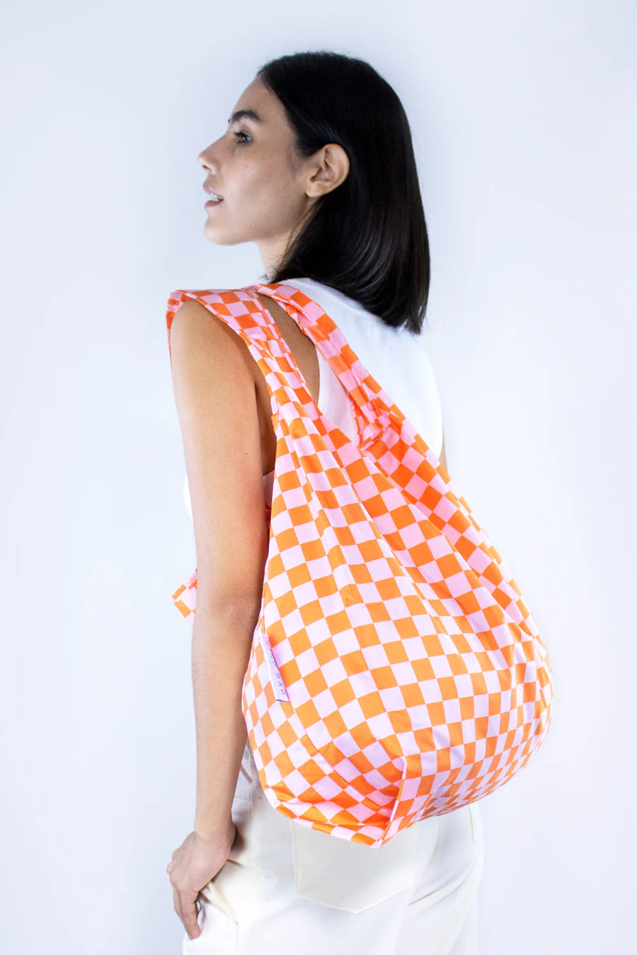 Checkerboard Pink/Orange Medium Reusable Bag