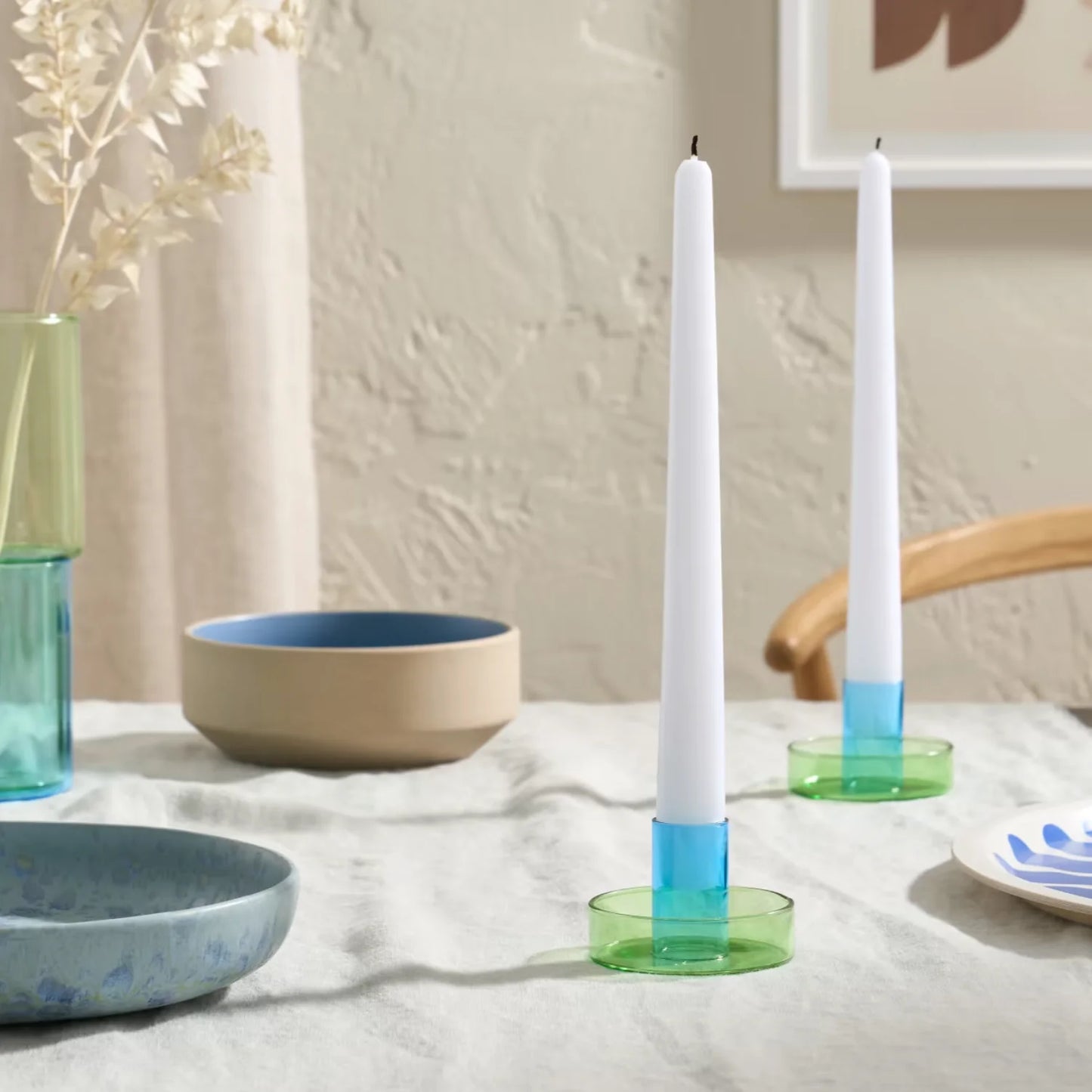 Dual Tone Green/Blue Glass Candleholder