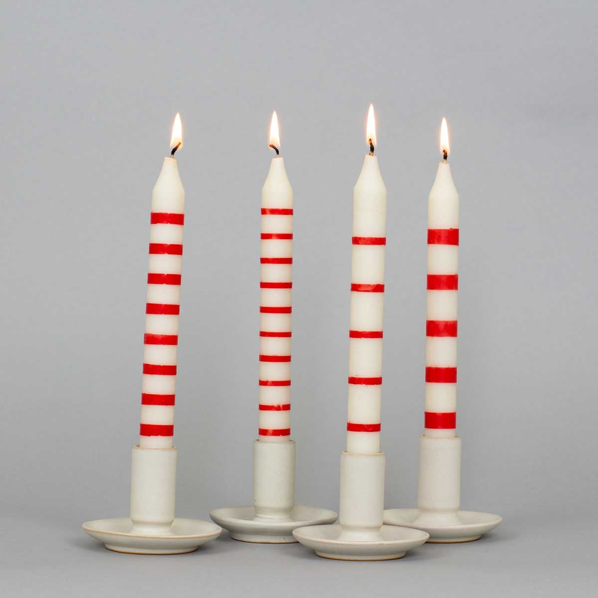 Red & White Striped Christmas Candles - Set of 4