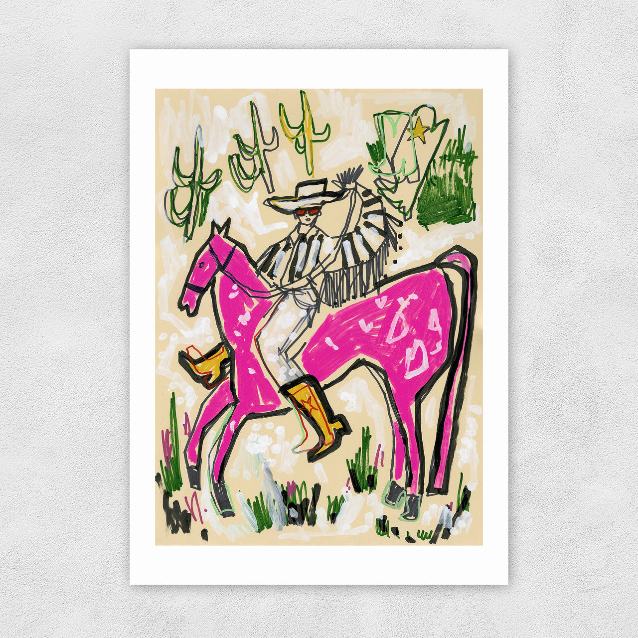 Pink Horse Cowboy Greetings Card