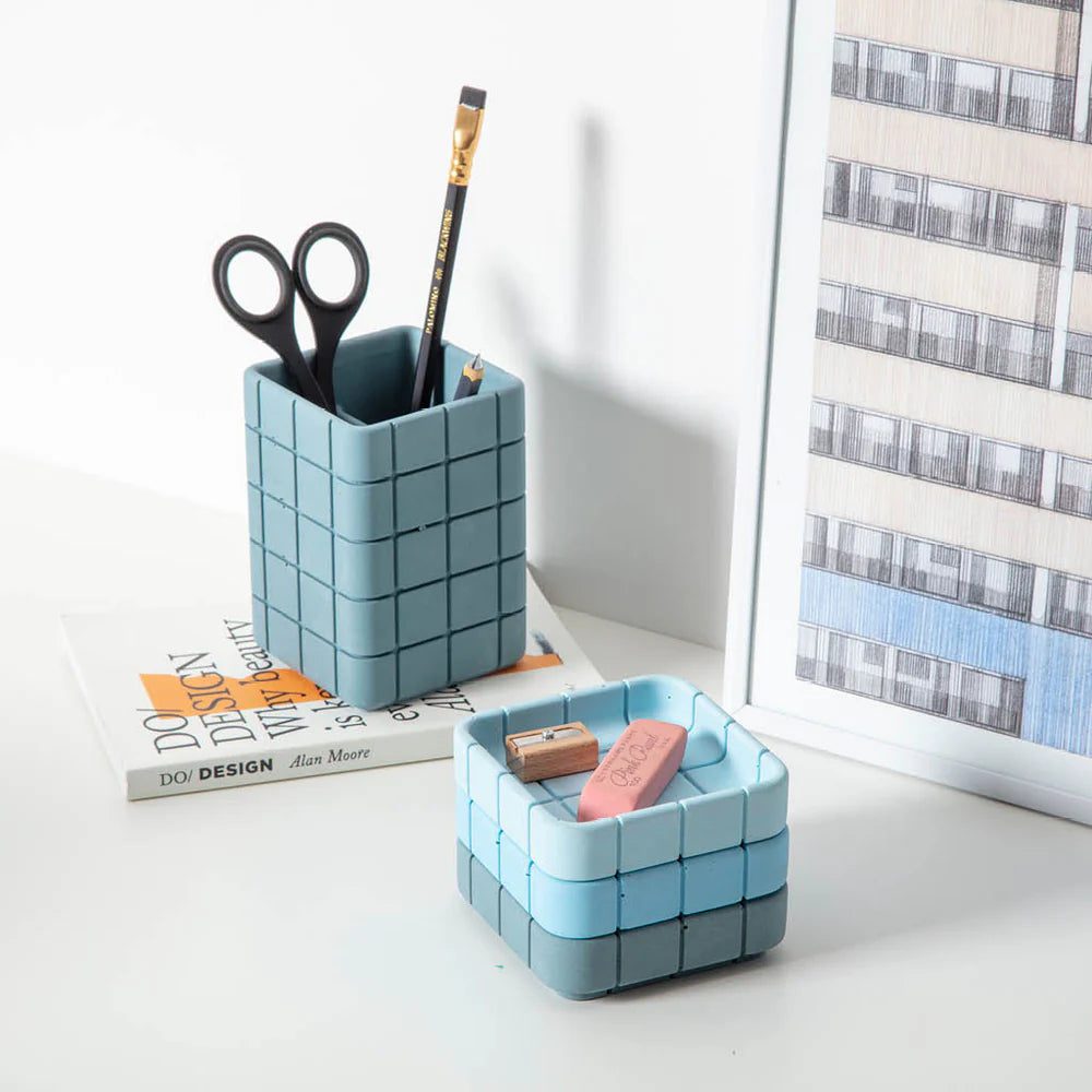 Jesmonite Desk Tidy - Steel Blue