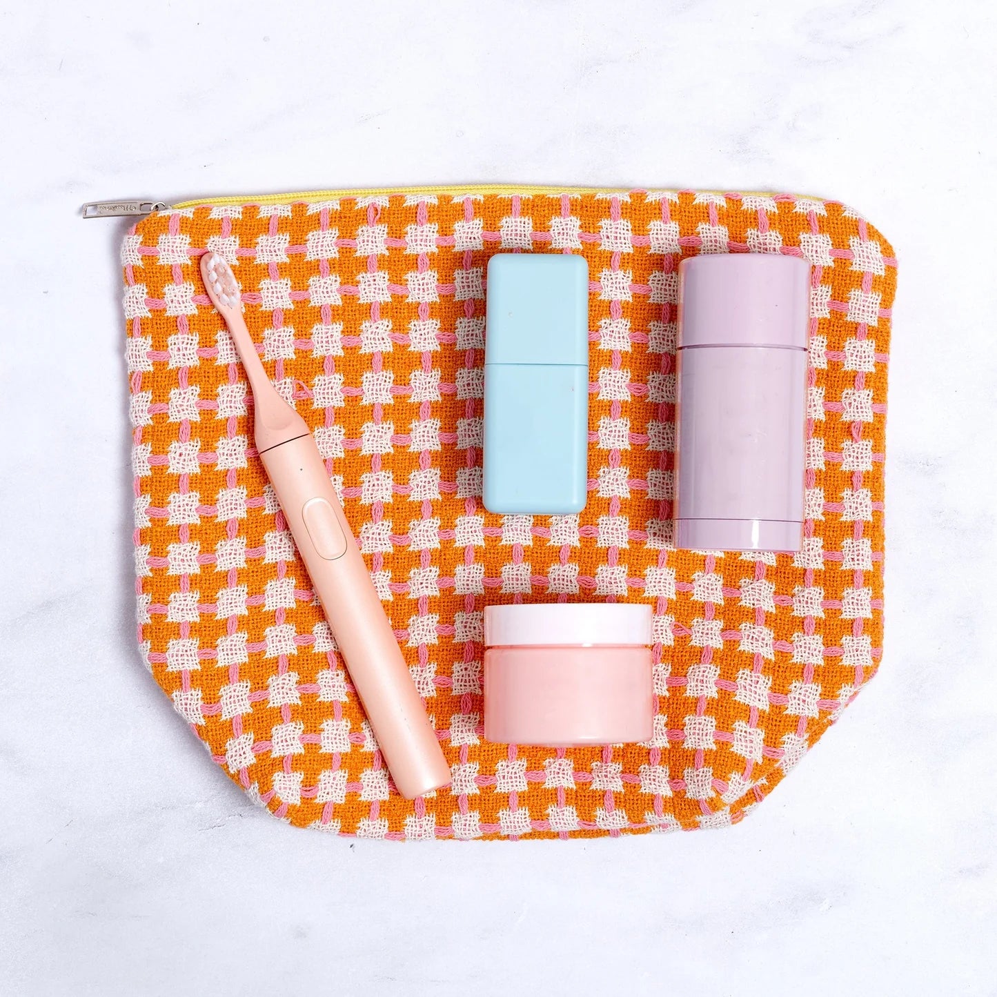 Recycled Cotton Wash Bag In Orange & Pink