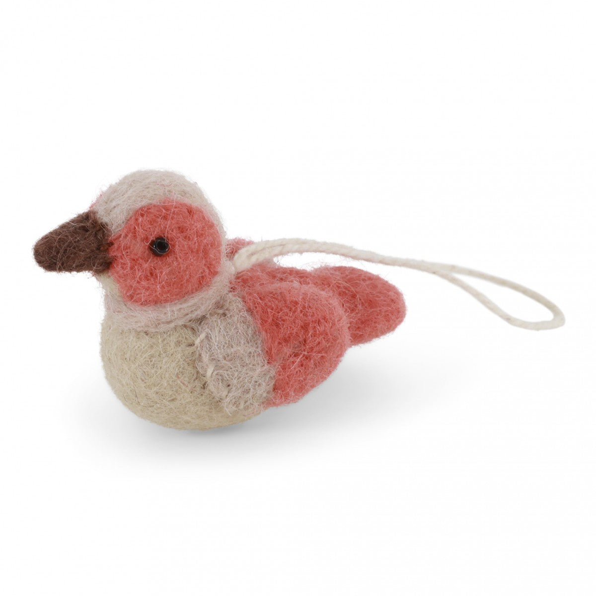 Mini Sparrow Coral & Beige Felt Decoration