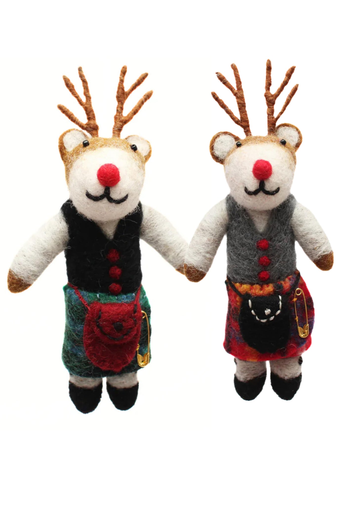 Felt Reindeer In Kilt- Black Watch or Royal Stuart