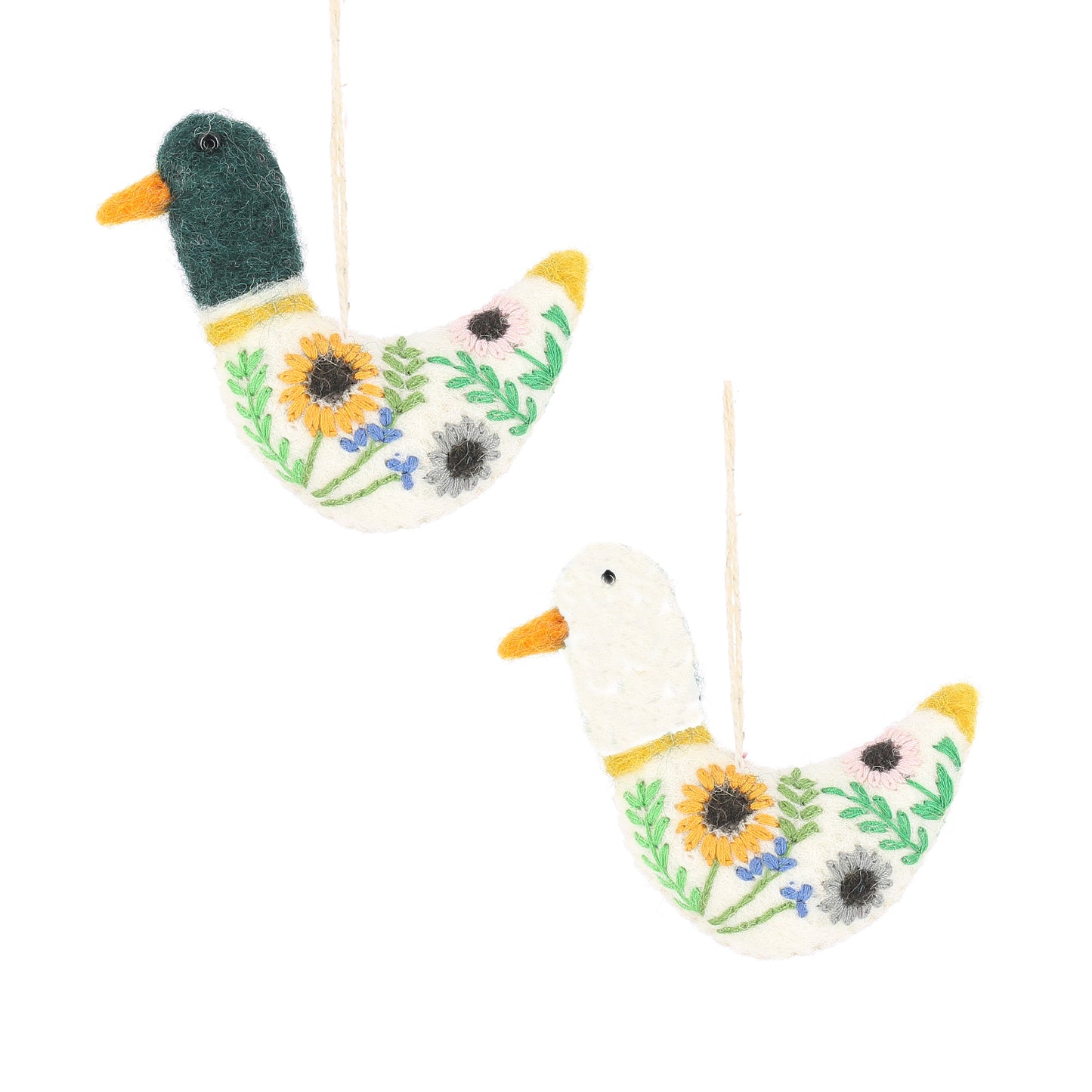 Easter Duck with Embroidery Hanging Felt Decoration