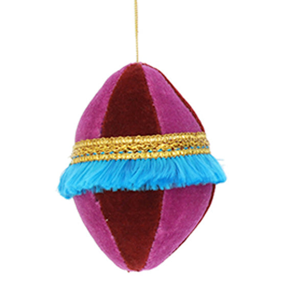 Velvet Drop Baubles With Fringe Trim Hanging Decoration ( 3 Colours)