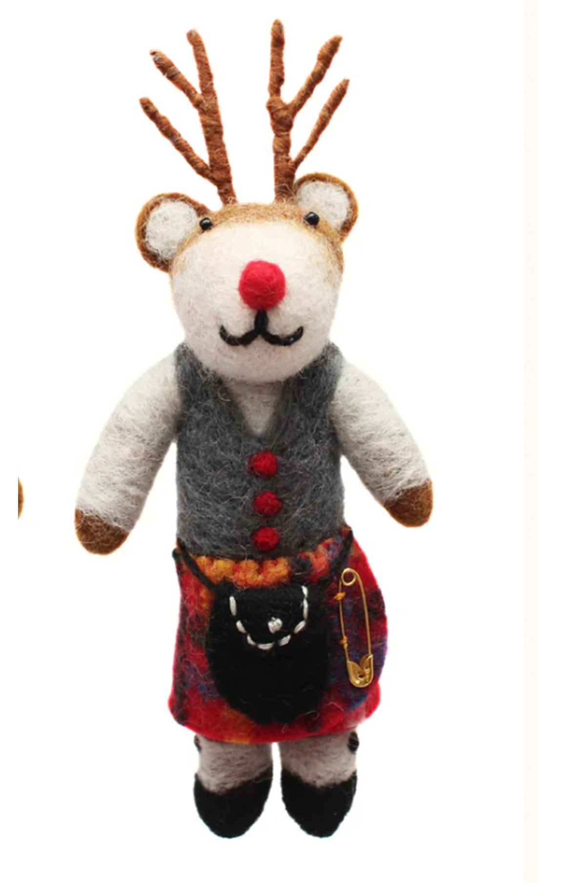 Felt Reindeer In Kilt- Black Watch or Royal Stuart