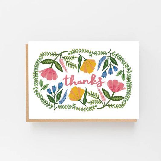 Thanks Folk Flowers Greeting Card