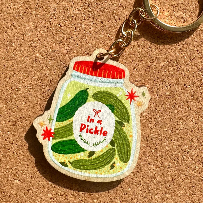 In A Pickle Wooden Key Ring