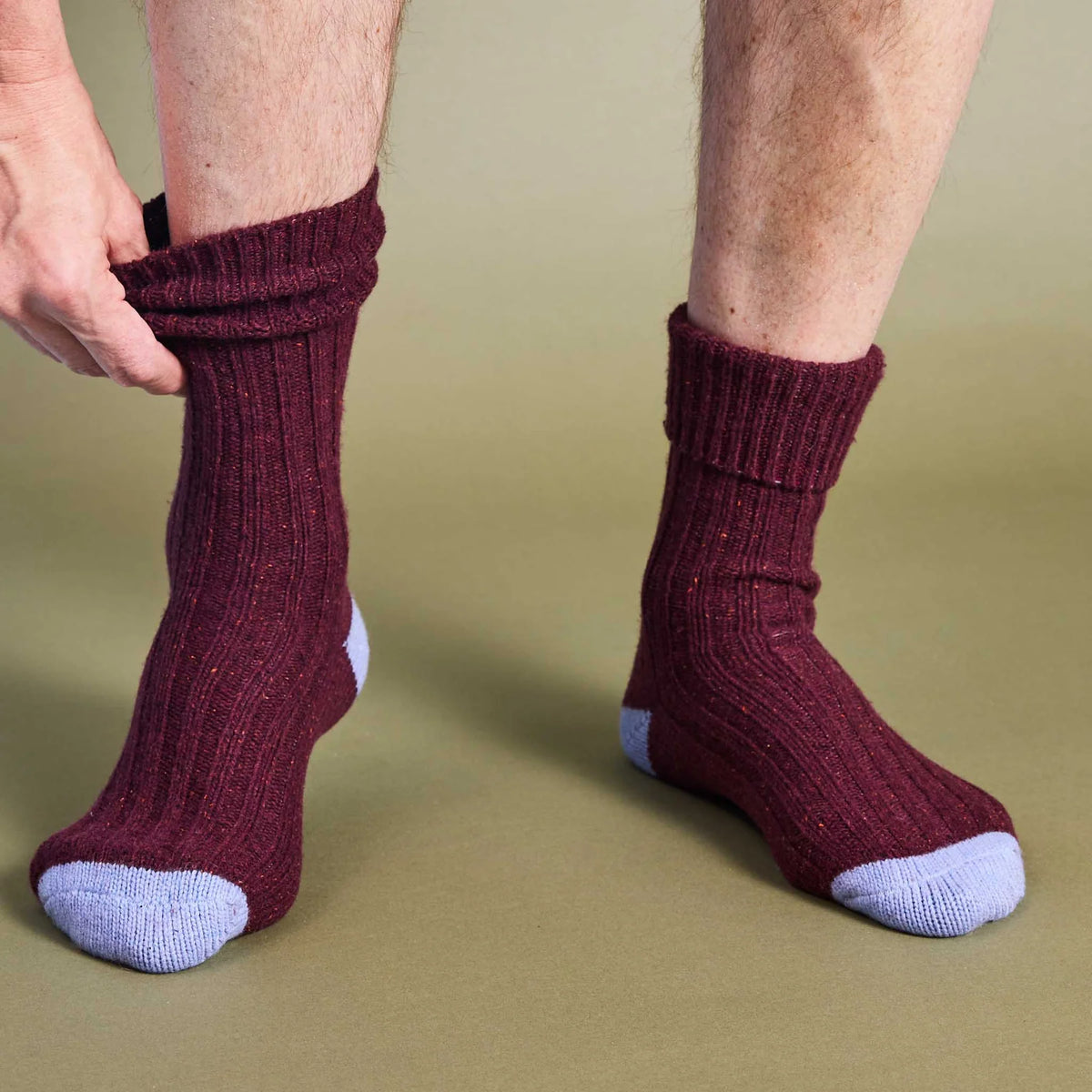 Unisex Recycled Silk Blend Ribbed Socks - Burgundy & Blue