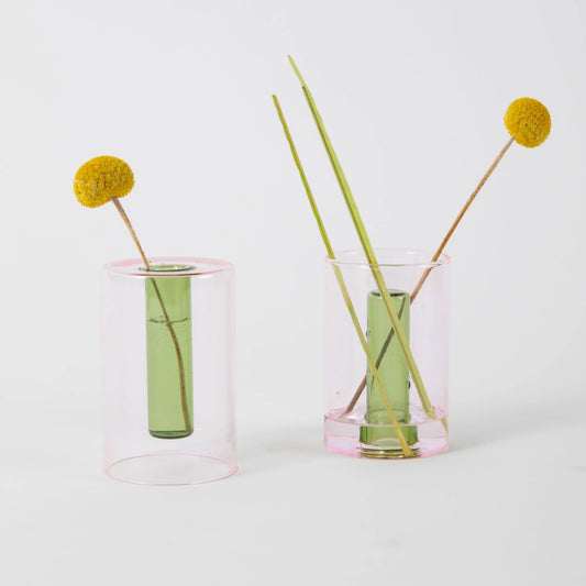 Reversible Small Pink/Green Glass Vase