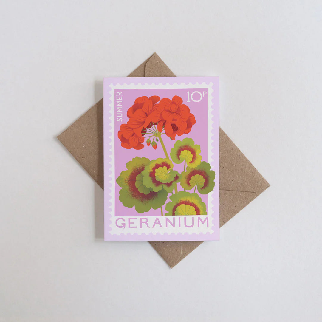 Geranium Illustrated Mini Greetings Card
