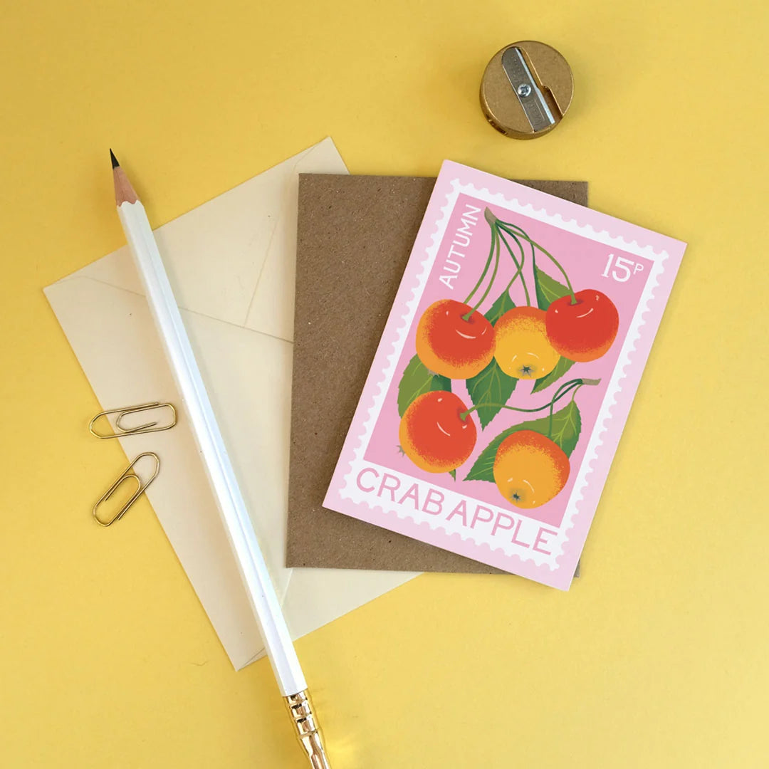 Crab Apple Autumn Illustrated Mini Greetings Card