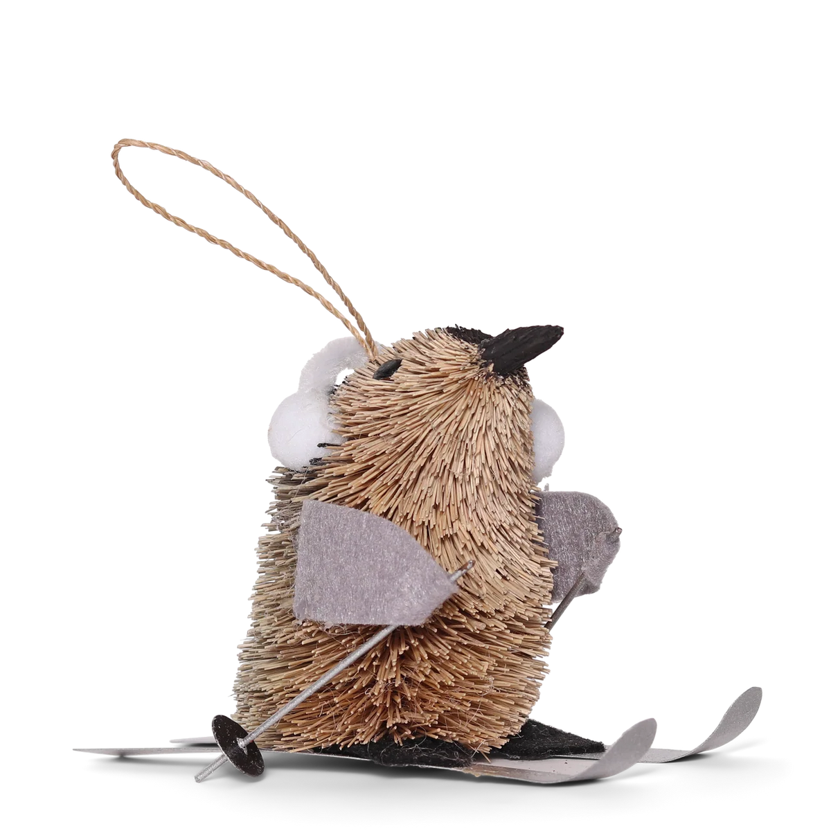 Bristle Penguin on Skis – Handmade Christmas Decoration