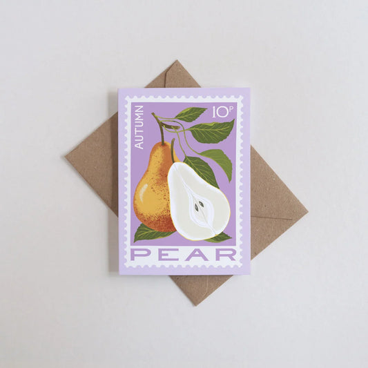 Autumn Pear Illustrated Mini Greetings Card