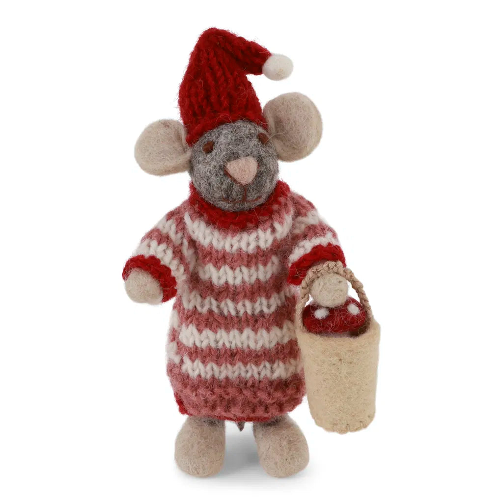 Small Girly Mouse With Dress and Mushroom Bucket