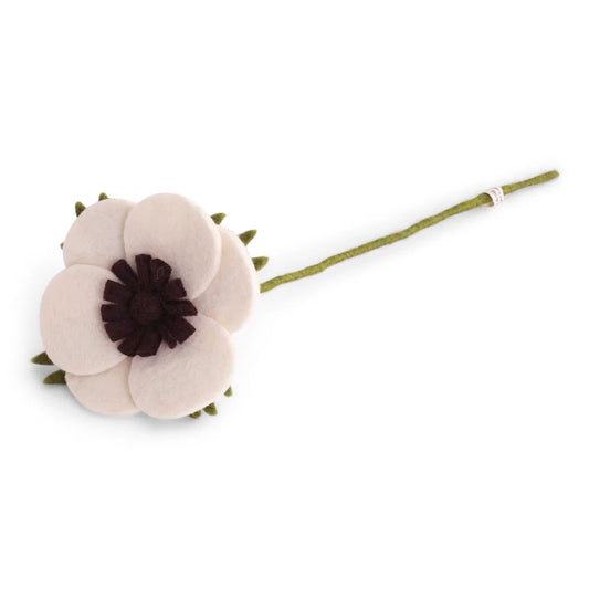 French Anemone Flower Felt Decoration White