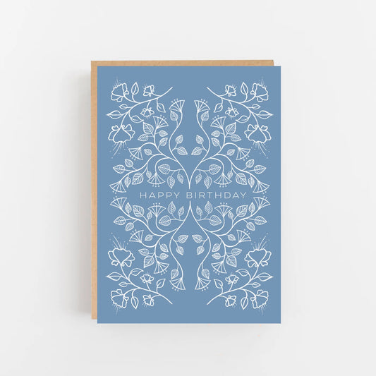 Happy Birthday Blue & White Patterned Greetings Card