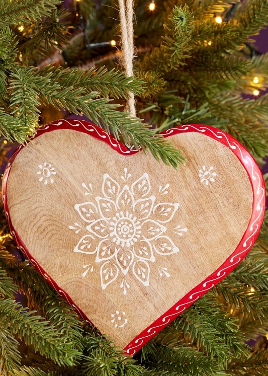 Large Hand Painted Mango Wood Hanging Heart