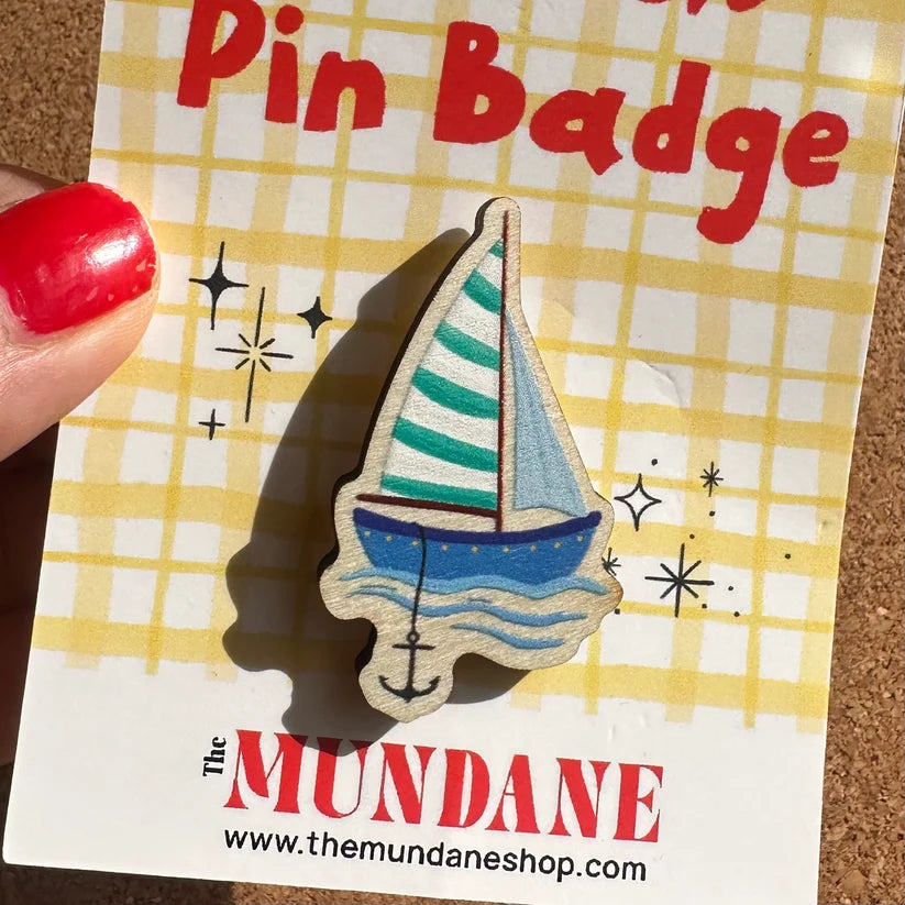 Sailing Boat Wooden Pin Badge