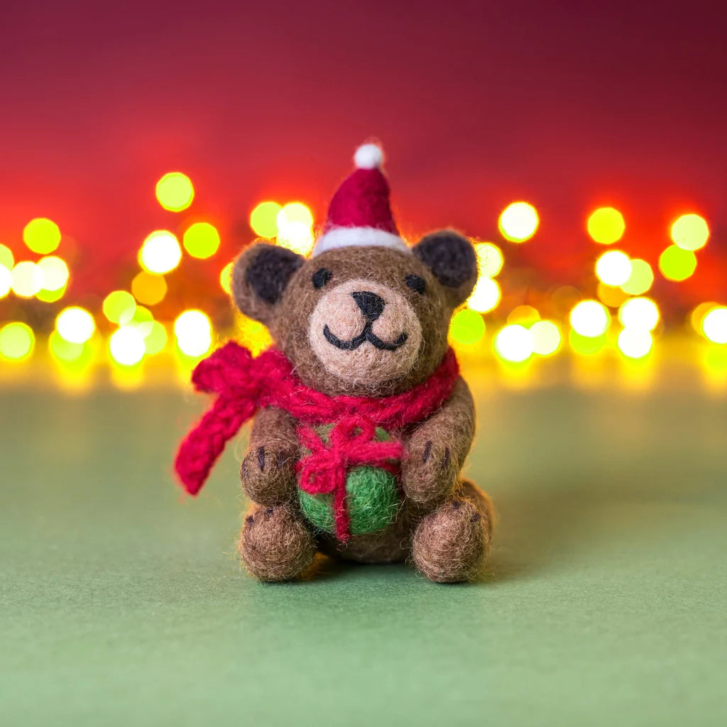Brown Bear with Present Felt Decoration