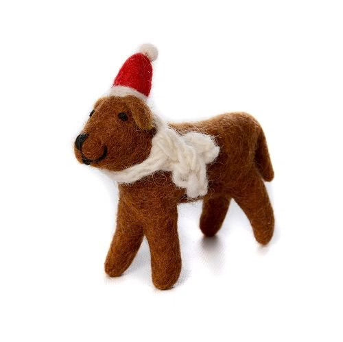 Chocolate Labrador With Hat and Scarf Felt Decoration