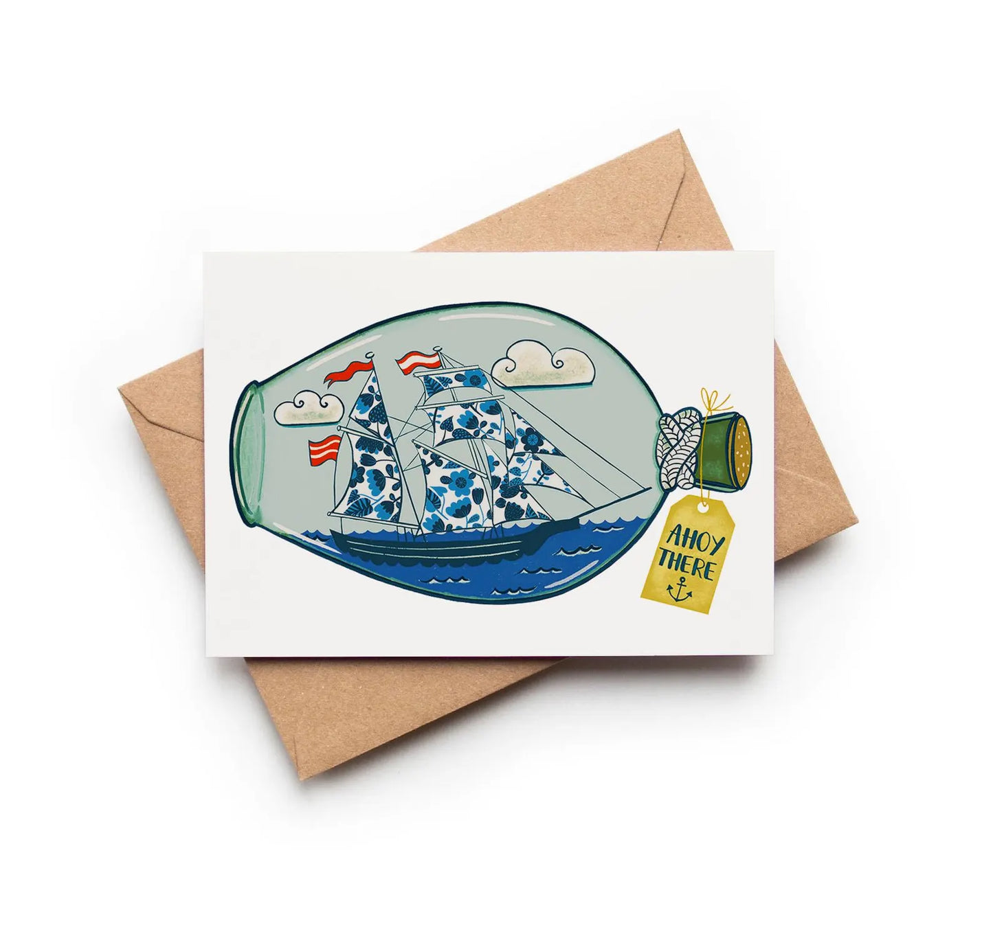 Ahoy There Ship in a Bottle Greetings Card