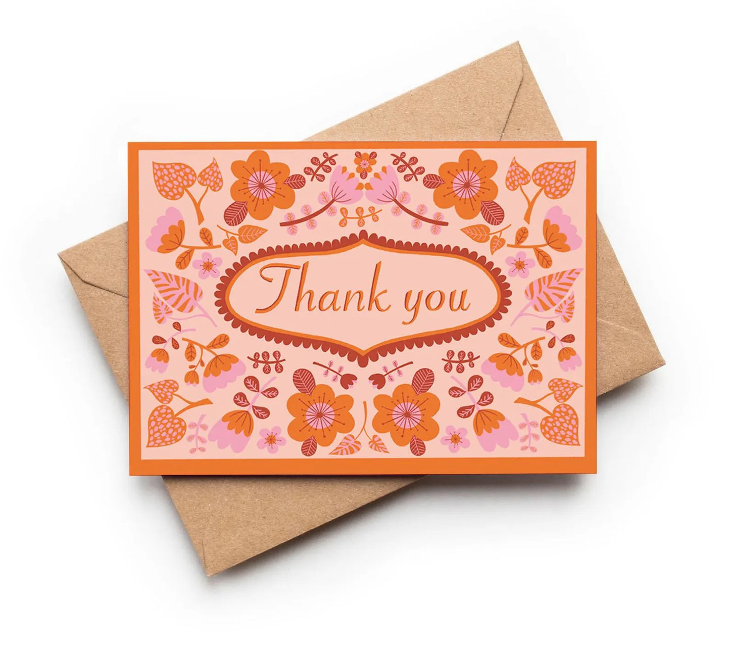 Orange Folk Floral Thank You Card