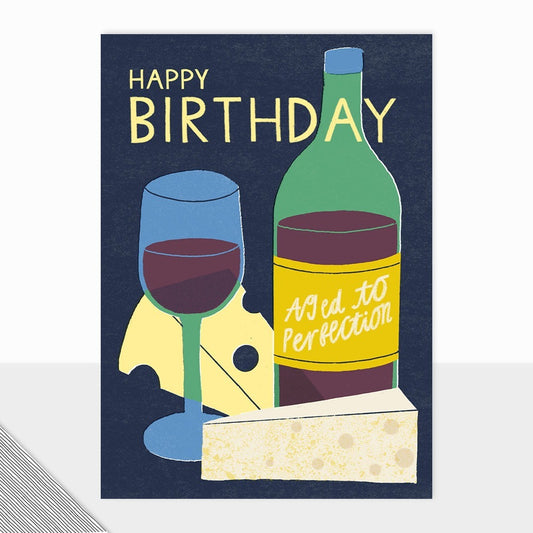 Happy Birthday Cheese & Wine Greetings Card