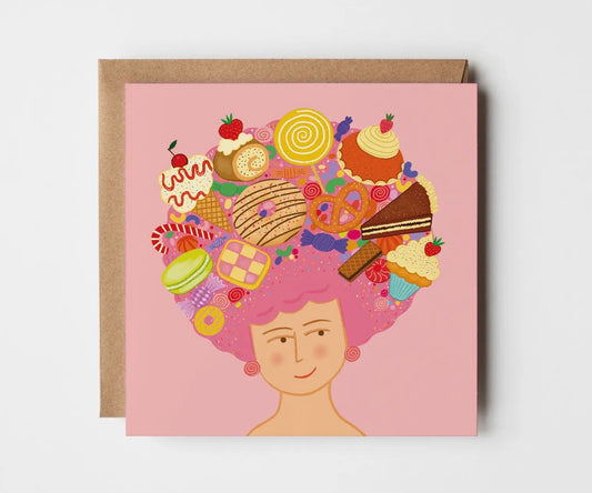 Cake Head Lady Greetings Card (Copy)