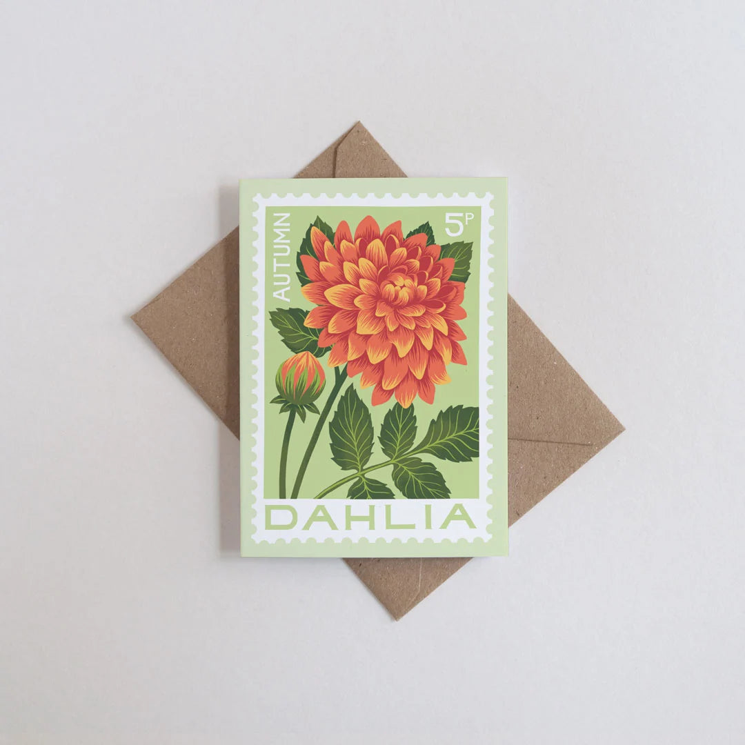 Autumn Dahlia Illustrated Mini Greetings Card
