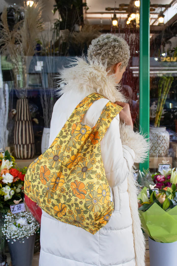 Retro Flowers Medium Reusable Bag