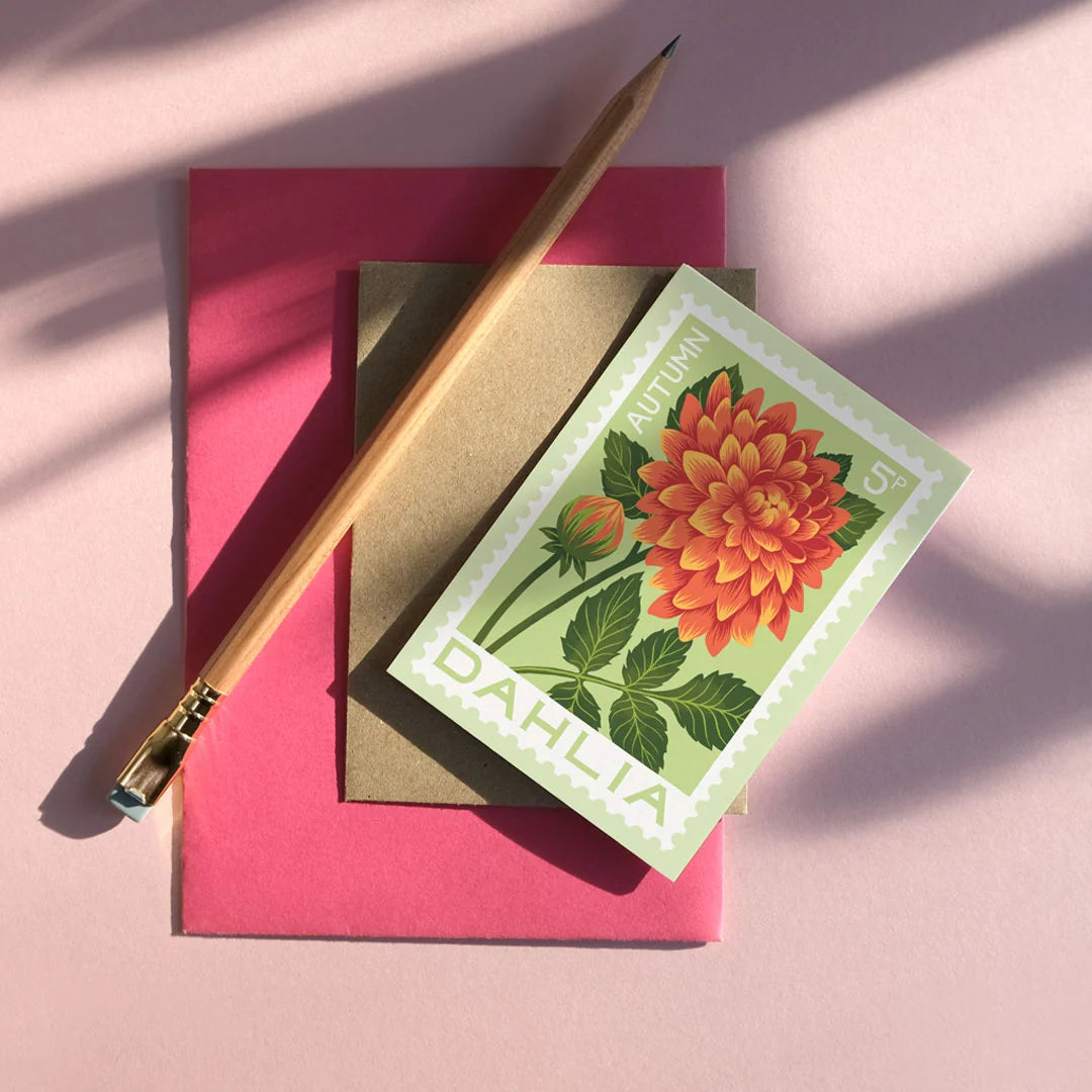 Autumn Dahlia Illustrated Mini Greetings Card