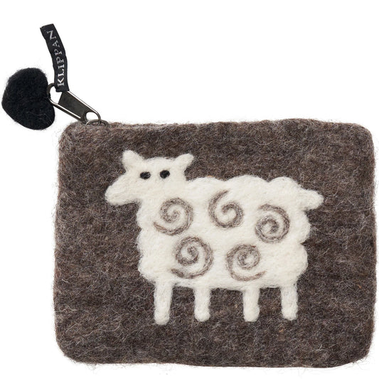 Sheep Felted Grey Wool Purse ( Kneaded by Hand)