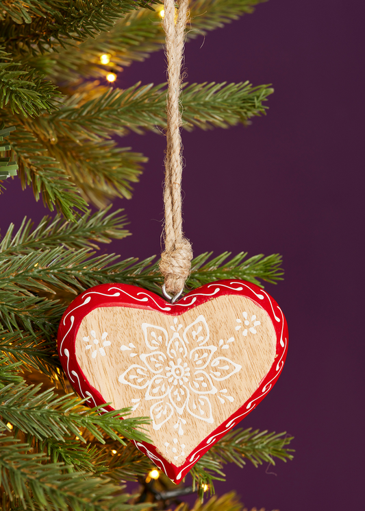 Small Hand Painted Mango Wood Hanging Heart