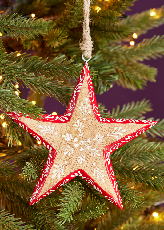Small Hand Painted Mango Wood Hanging Star