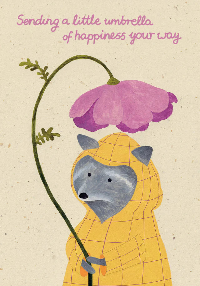 Umbrella Happiness Racoon Greetings Card
