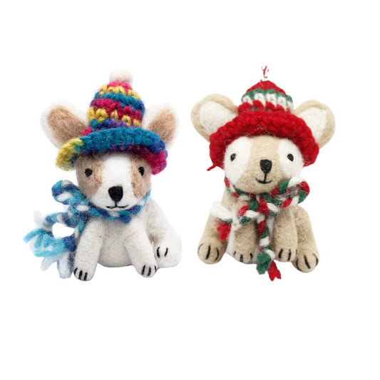 Cute Dog With Scarf And Hat Decoration