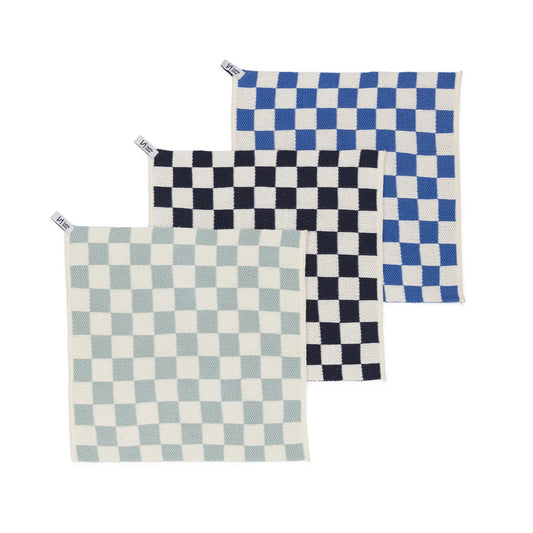 Reusable Checked Cobalt Dishcloth 3 pack