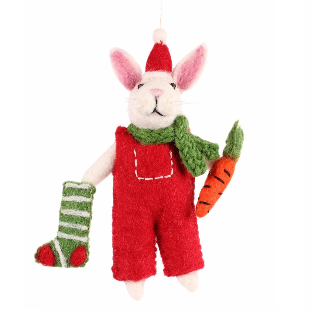 Christmas Bunny with Stocking & Carrot Felt Decoration