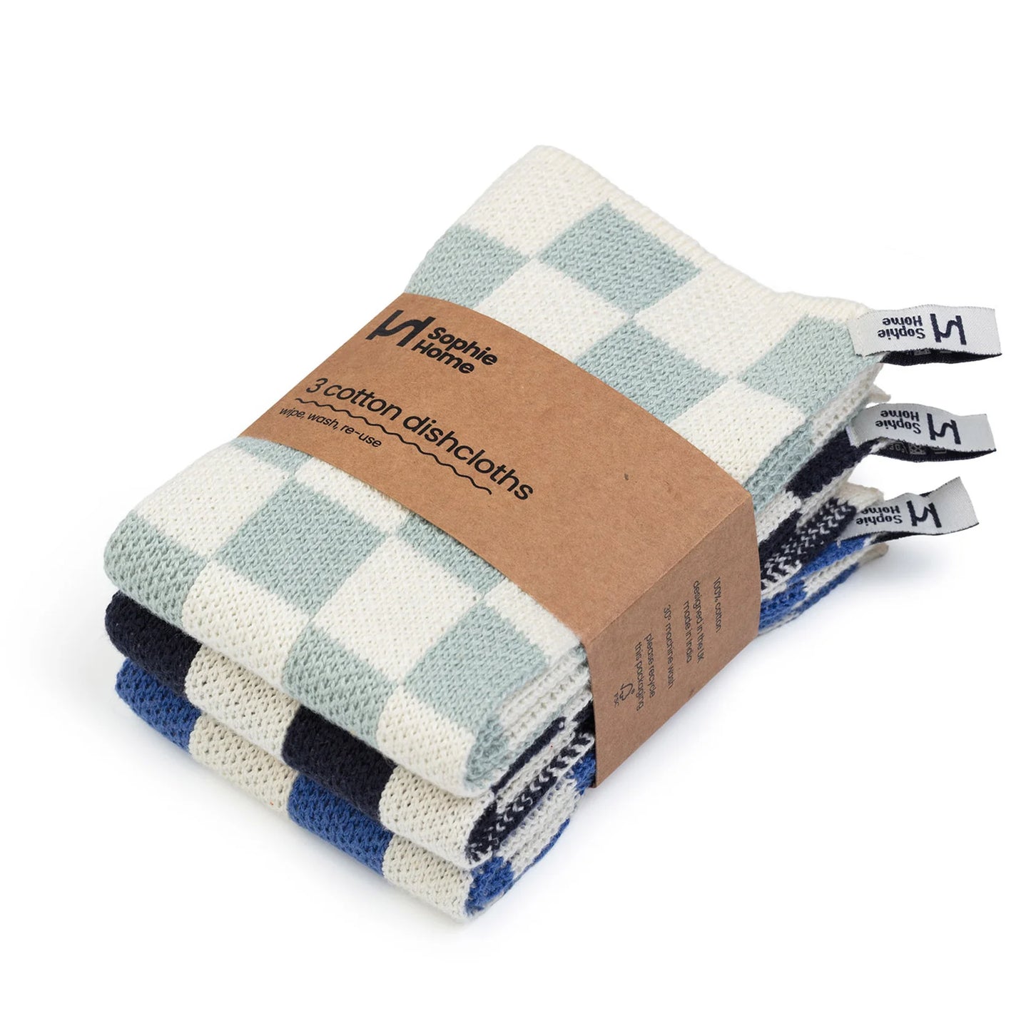 Reusable Checked Cobalt Dishcloth 3 pack