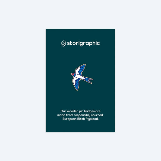 Wooden Pin Badge - Swallow